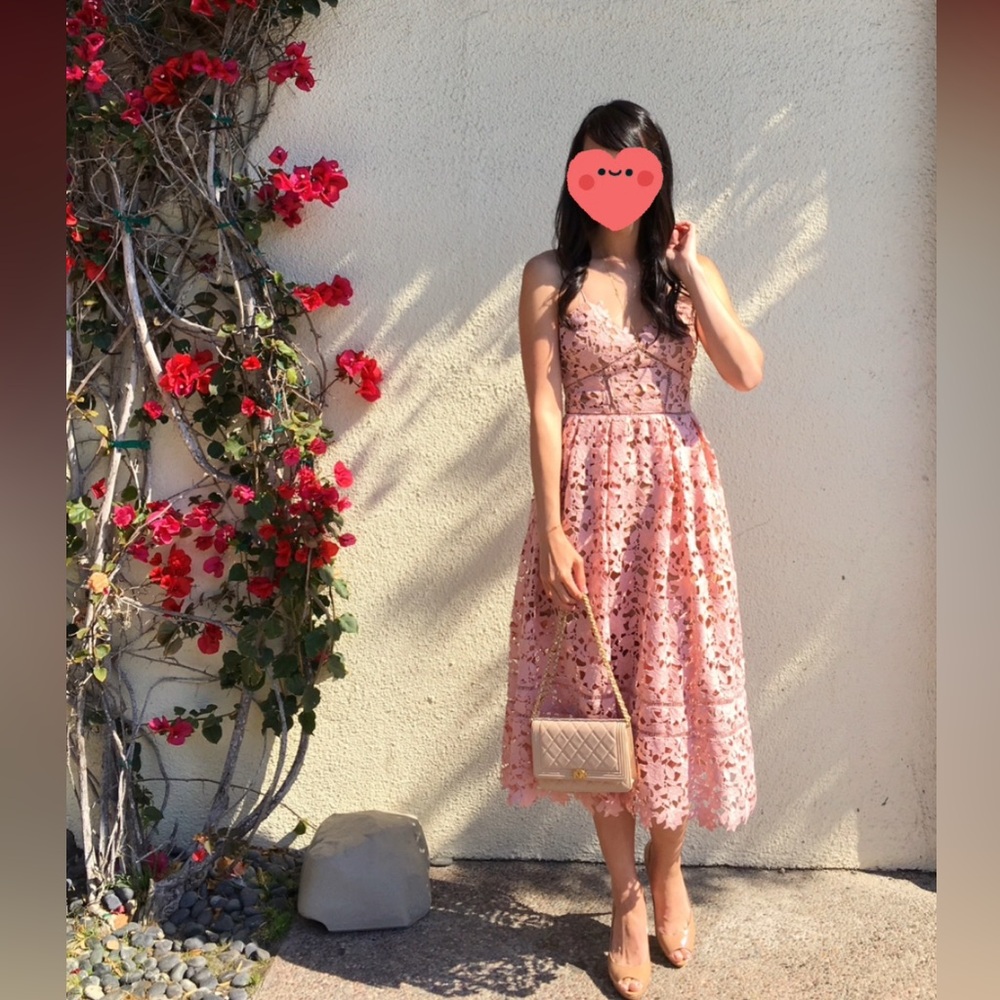 PINK AZAELEA LACE MIDI DRESS- Self Portrait - Size 2